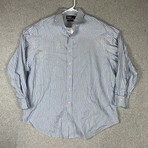 RALPH LAUREN Shirt Mens Large 17.5 Blue Striped REGENT Classic Fit Long Sleeve